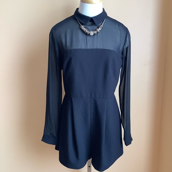 ASOS Black Sheer Detail Romper Size 8 - Picture 2 of 14